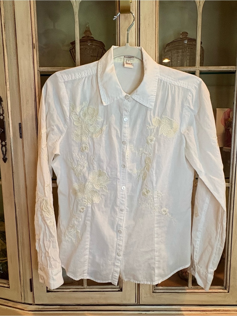 Sundance 100% Cotton Off White Embroidered Button-Down Shirt